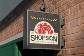 Outdoor Retail Hanging Shop Signage Mockup Isometric View