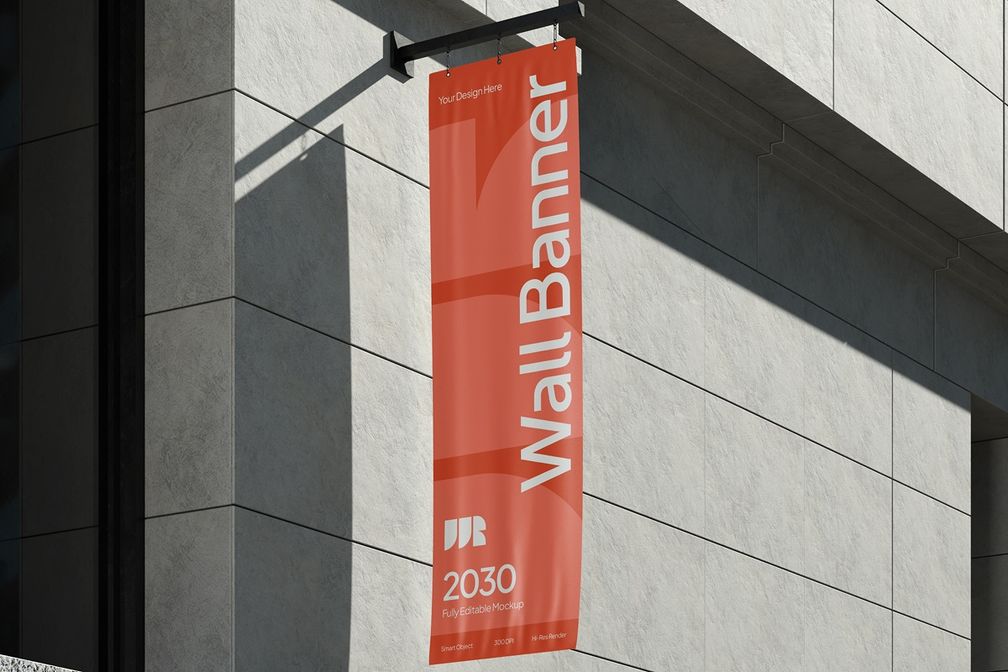 Outdoor Vertical Hanging Wall Banner Mockup View 3