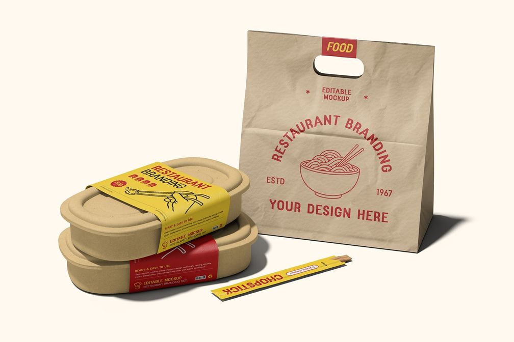 Restaurant Food Takeaway Packaging Branding Mockup Front View