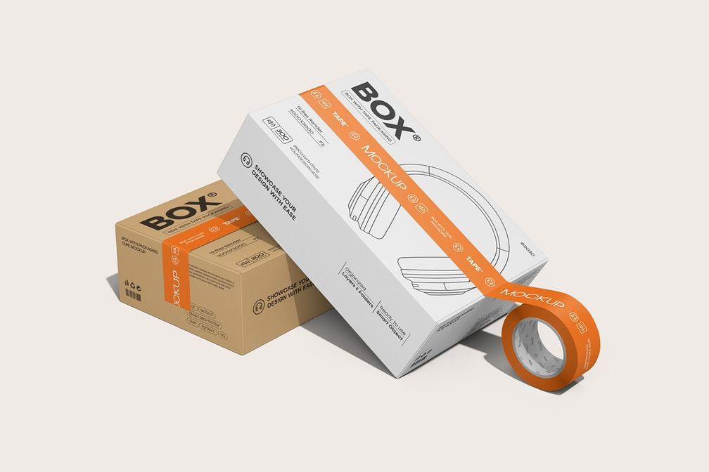 Shipping Delivery Box Tape Mockup View 3
