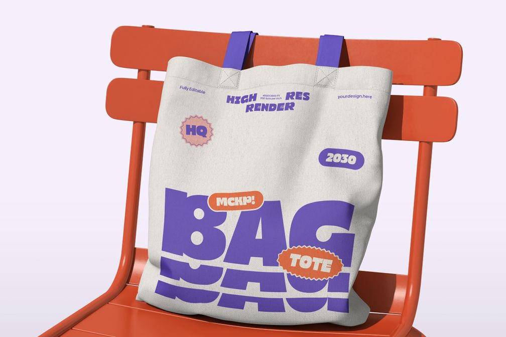 Shopping Canvas Tote Bag Mockup Right Side View