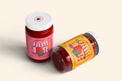 Strawberry Jam Glass Jar Packaging Mockup Isometric View
