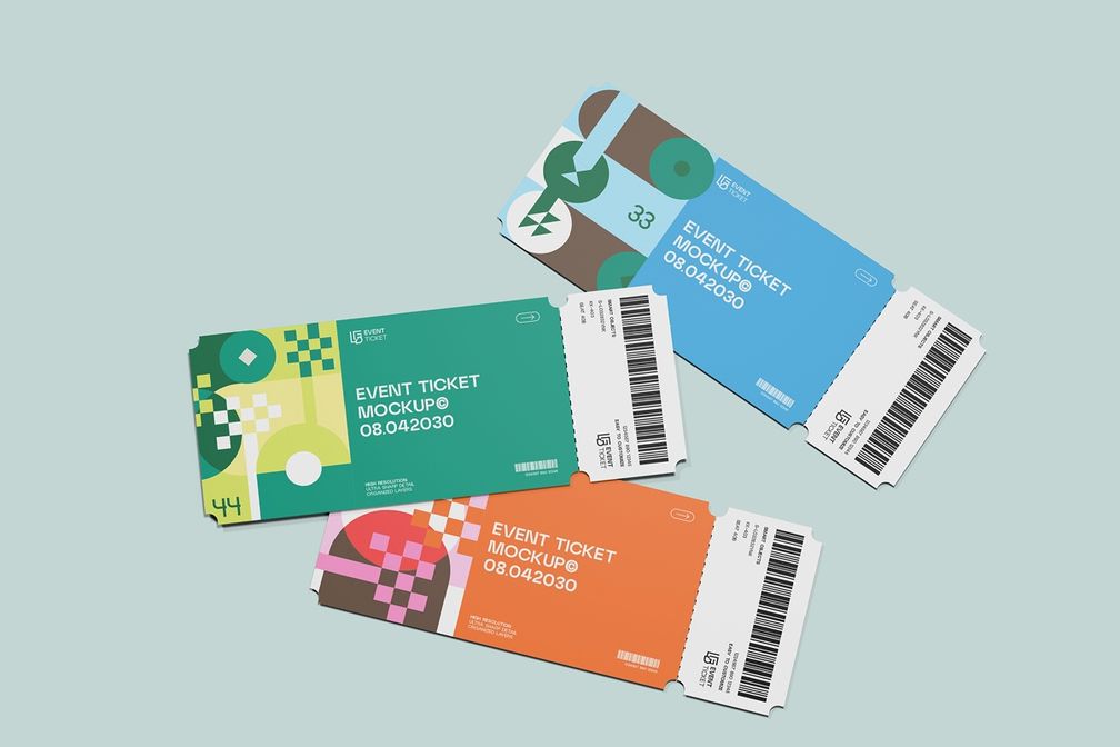 Concert Event Ticket Pass Mockup Top View 3