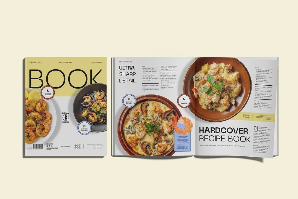 Hardcover Food Cooking Recipe Book Mockup Top View