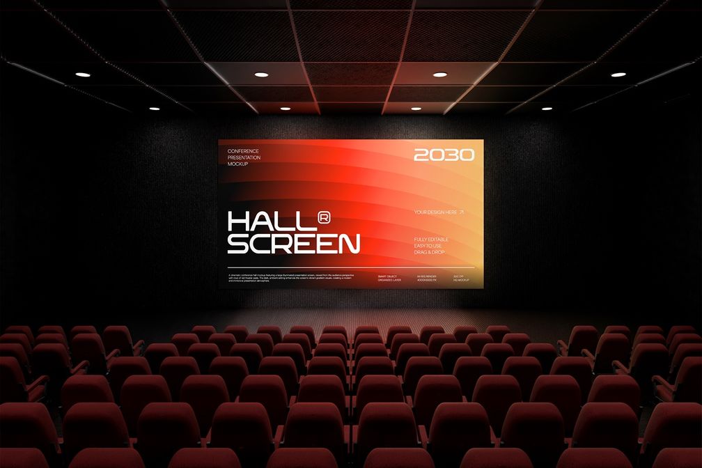 Movie Theater Hall Screen Mockup Front View