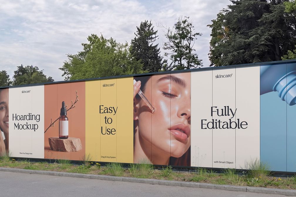 Outdoor Advertising Cosmetic Product Hoarding Mockup Right Side View