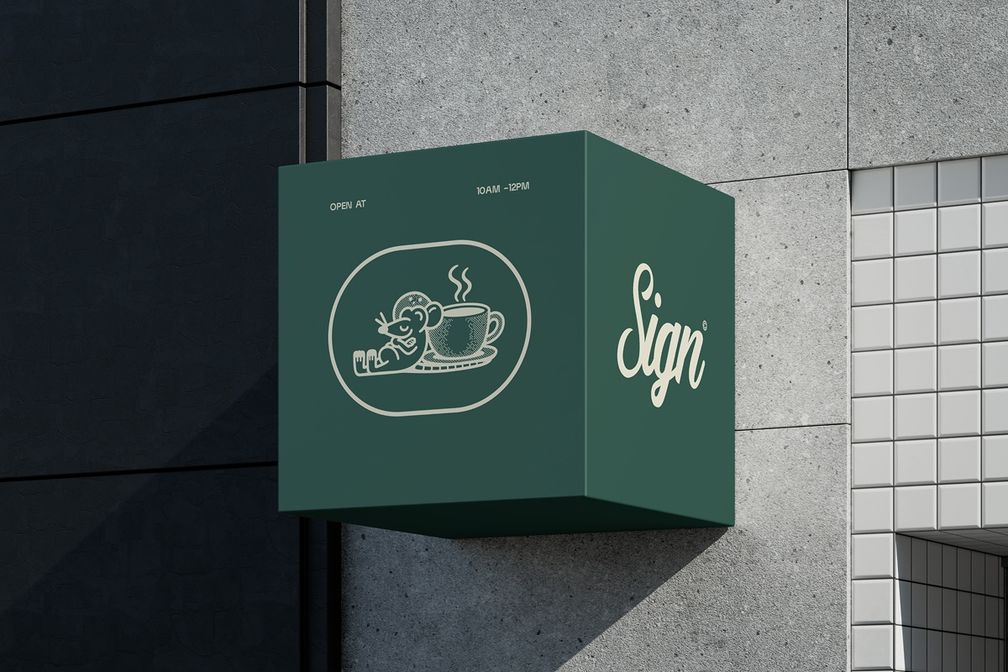Outdoor Cube Shop Sign Retail Mockup View 3