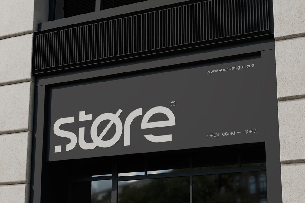 Outdoor Retail Business Storefront Sign Mockup Right Side View