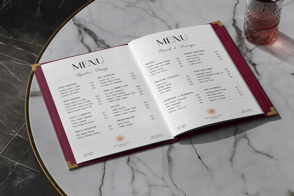 Restaurant Branding Menu Book Mockup Opened Top View
