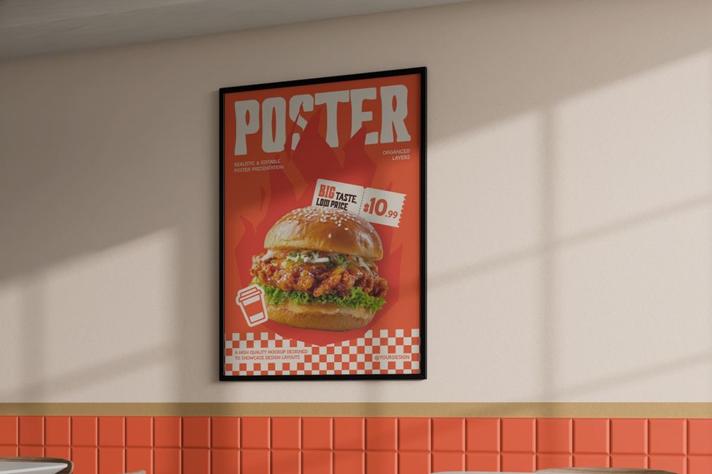 Restaurant Fast Food Menu Poster Mockup Right Side View