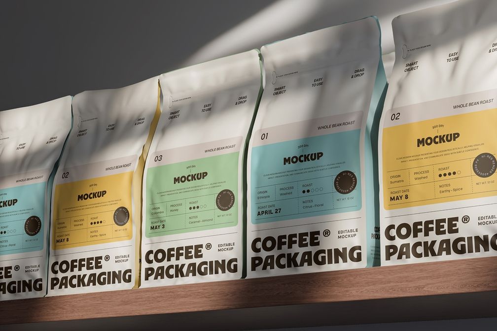 Stand Up Pouch Coffee Packaging Mockup Right Side View
