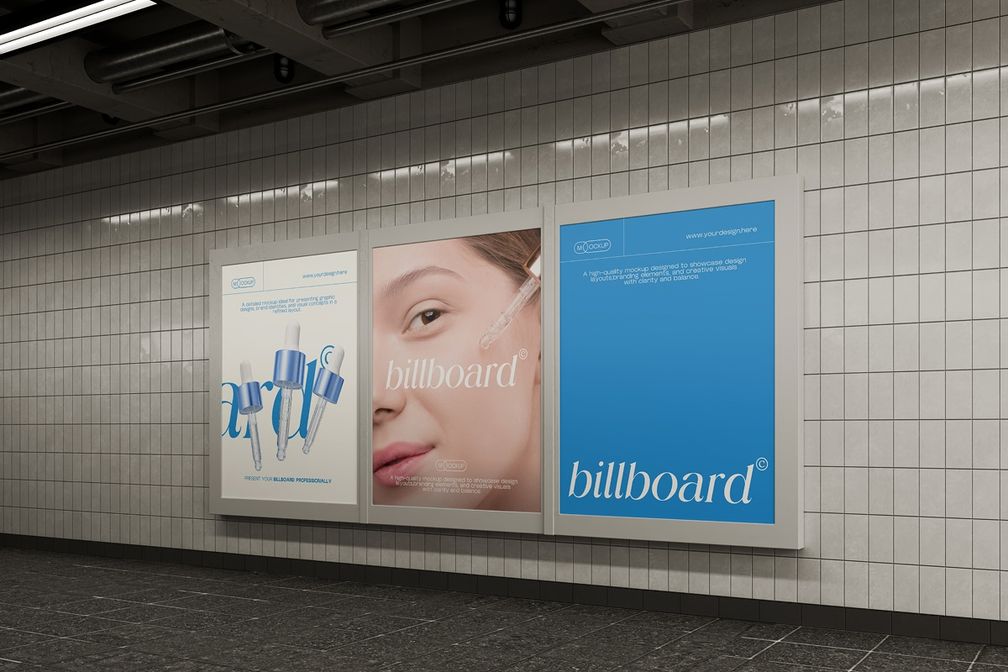 Subway Skincare Advertising Billboard Mockup Right Side View