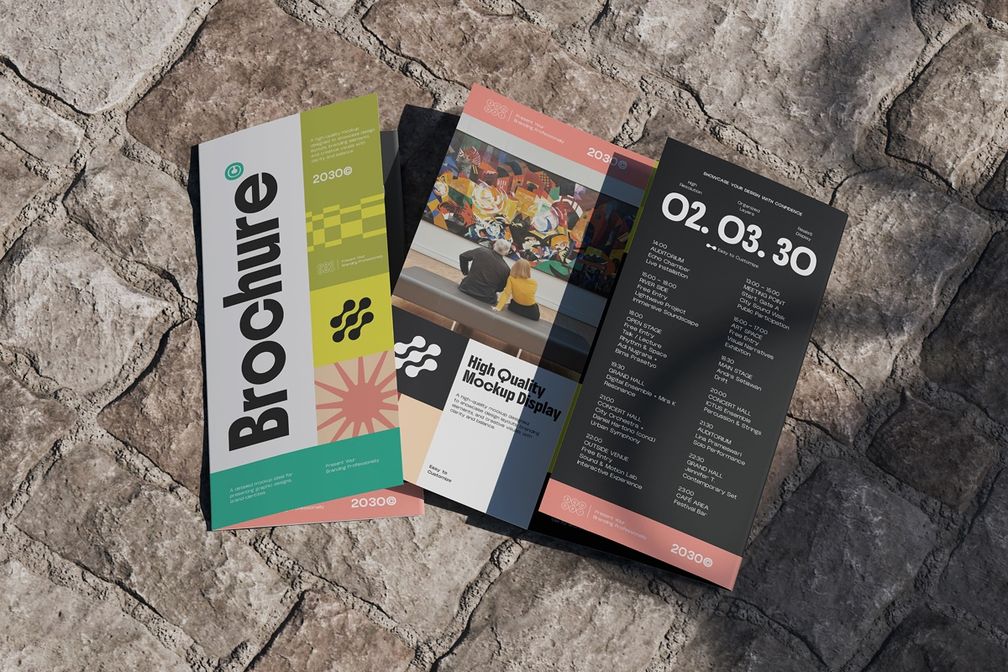 Tri Fold Event Flyer Brochure Mockup Top View 3