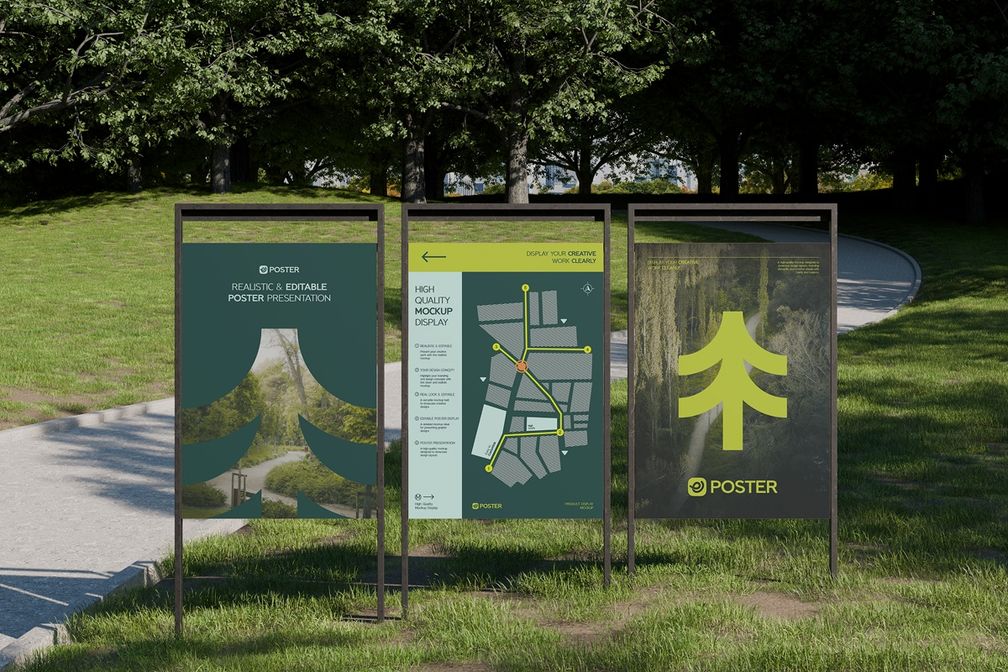Urban Park Stand Poster Billboard Mockup View 1