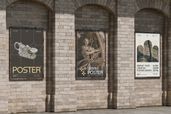 Arched Brick Wall Poster Mockup For Street Display Left Side View
