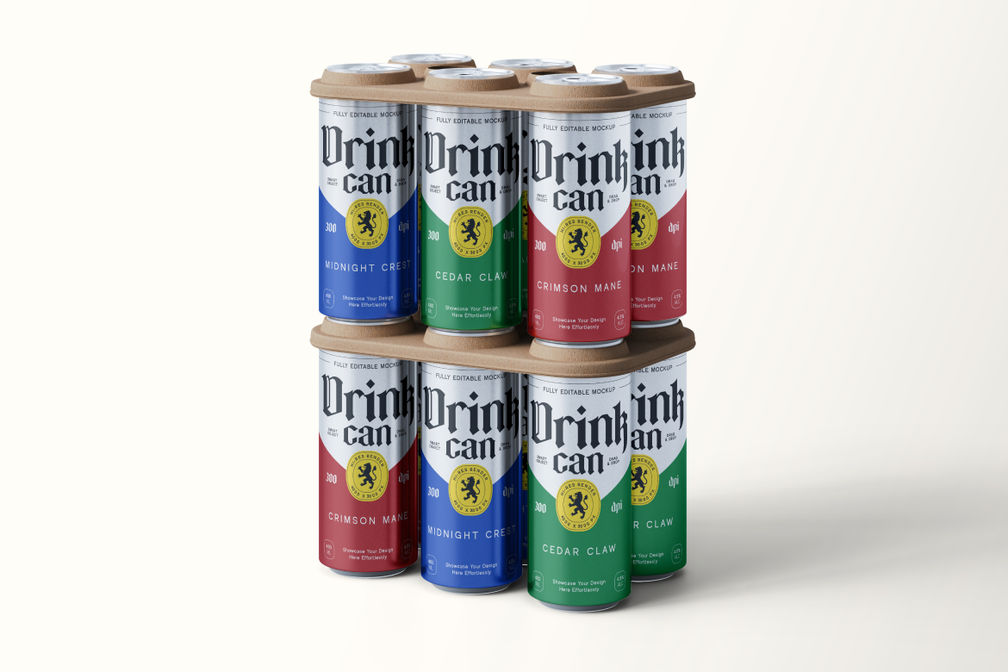 Beverage Drink Can Cardboard Packaging Mockup View 3