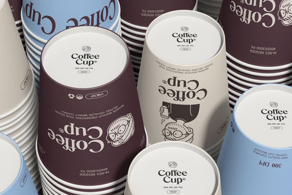 Coffee Shop Disposable Paper Cup Mockup View 3