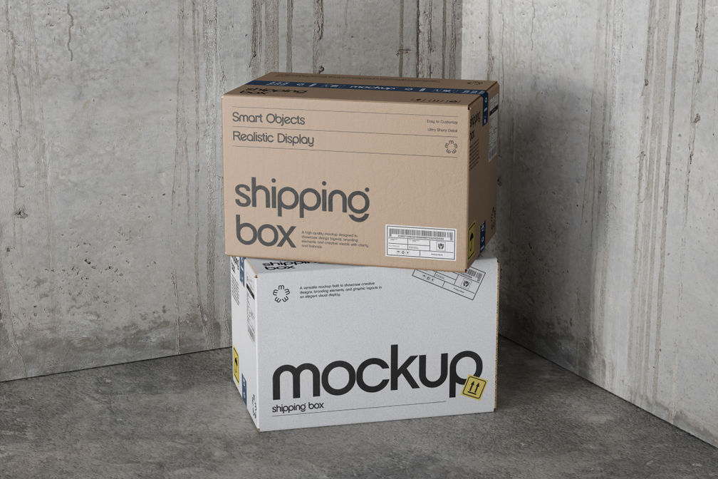Delivery Cardboard Shipping Packaging Box Mockup Stacked View