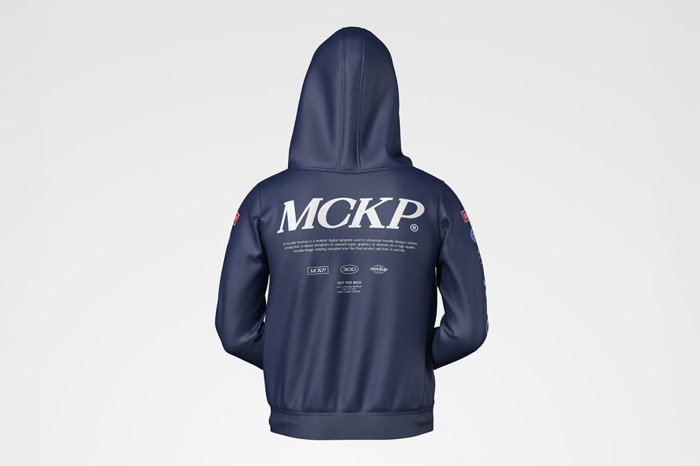 Long Sleeve Motorsport Hoodie Jacket Mockup Rear View