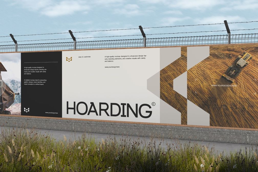 Outdoor Construction Site Hoarding Barrier Mockup Right Side View