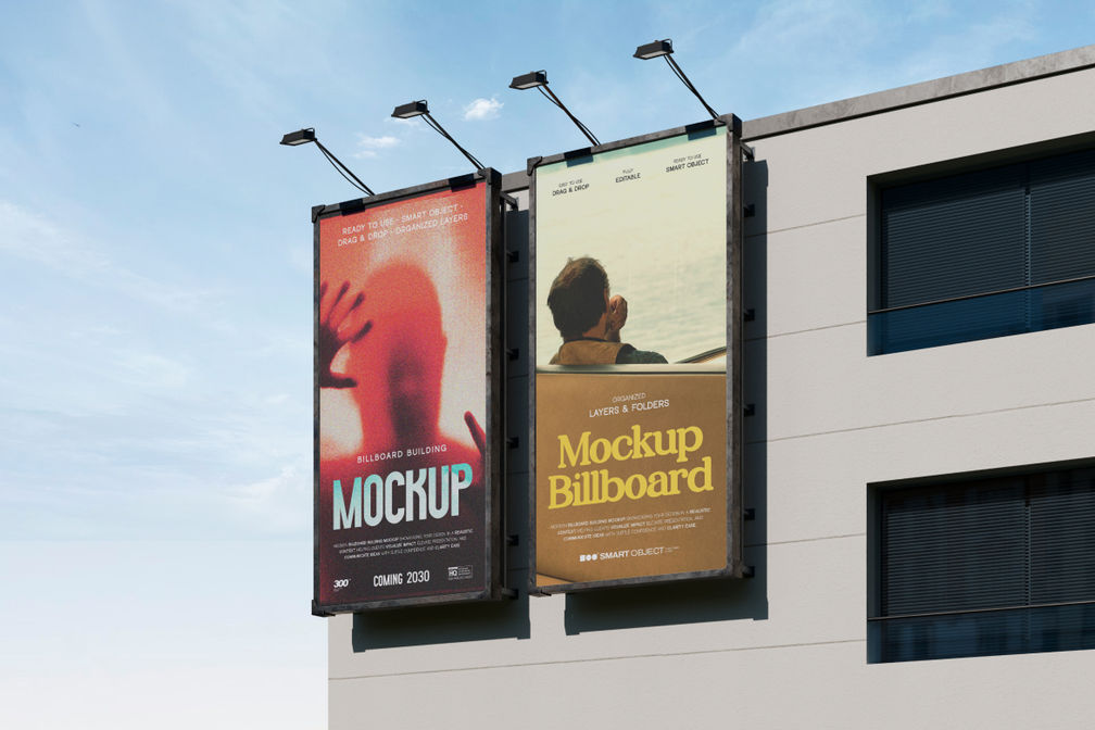 Outdoor Urban Advertising Movie Billboard Mockup Right Side View