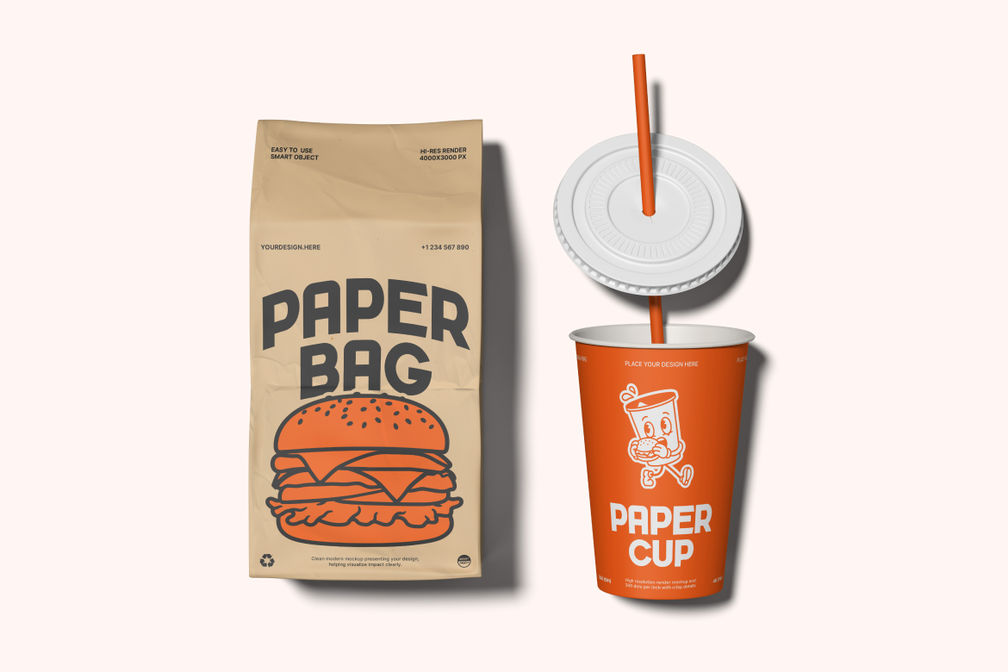 Restaurant Delivery Takeaway Packaging Mockup Top View