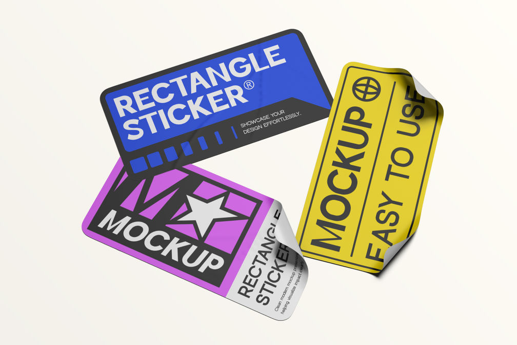 Rounded Rectangle Badge Sticker Mockup View 3