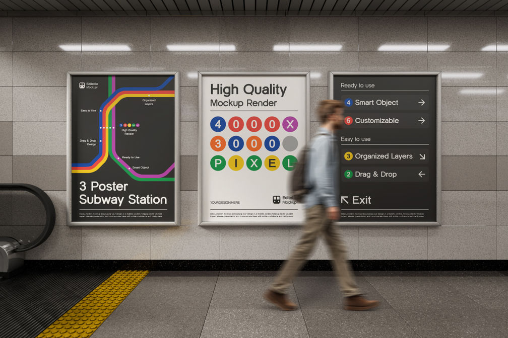 Subway Station Billboard Poster Mockup For Ads Front View