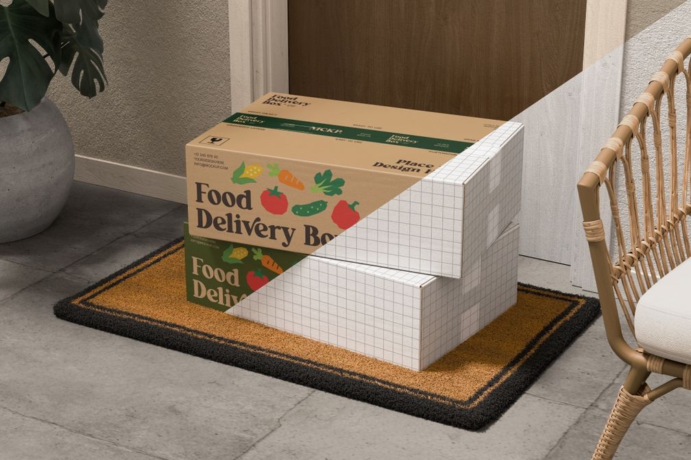 Delivery Box Branding Mockup For Grocery Packaging Preview 1