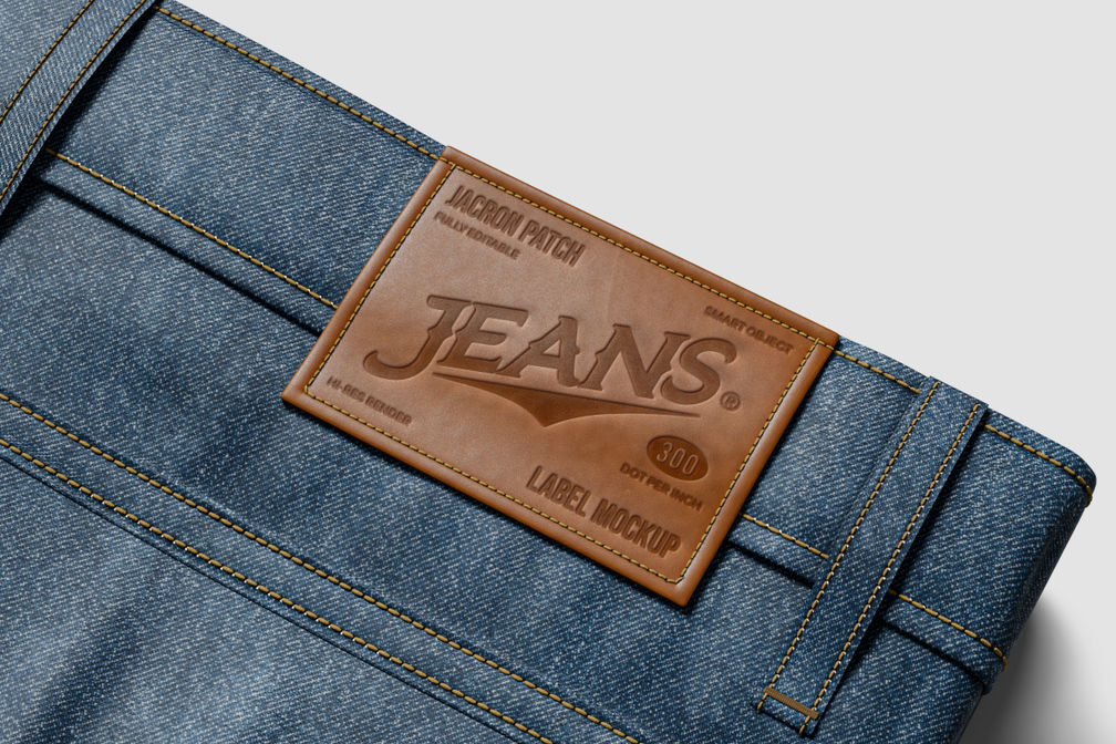 Embossed Leather Patch Jeans Mockup For Apparel Preview 1