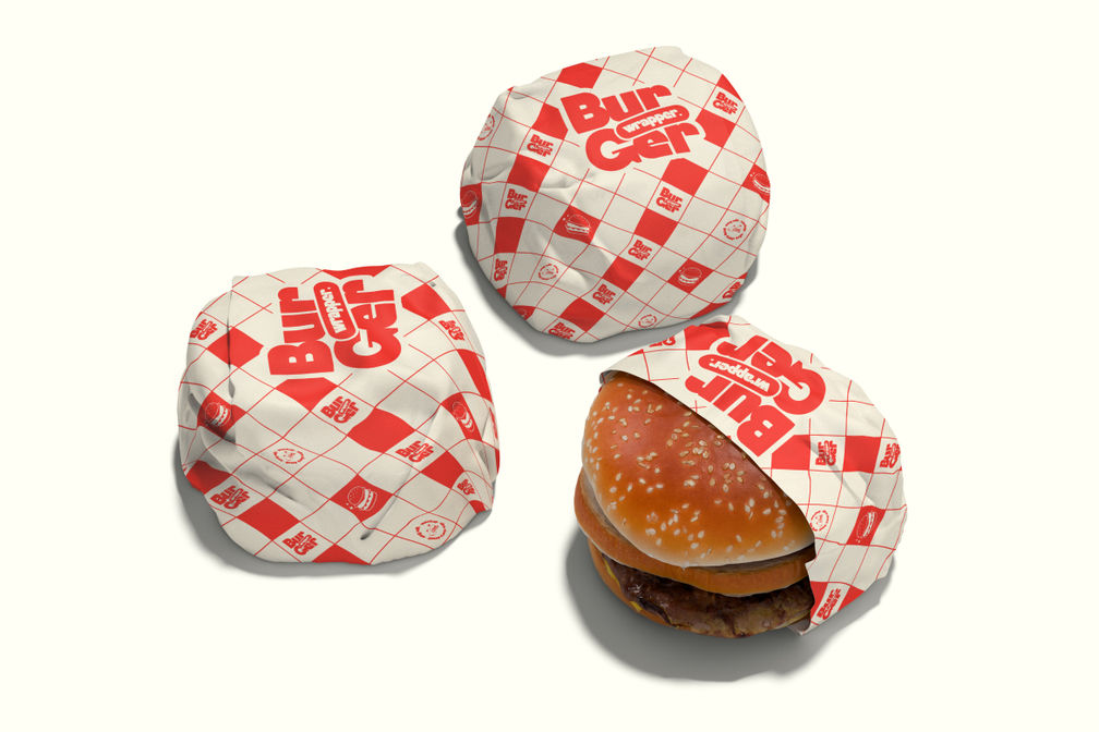 Fast Food Burger Paper Wrap Mockup For Packaging Preview 3