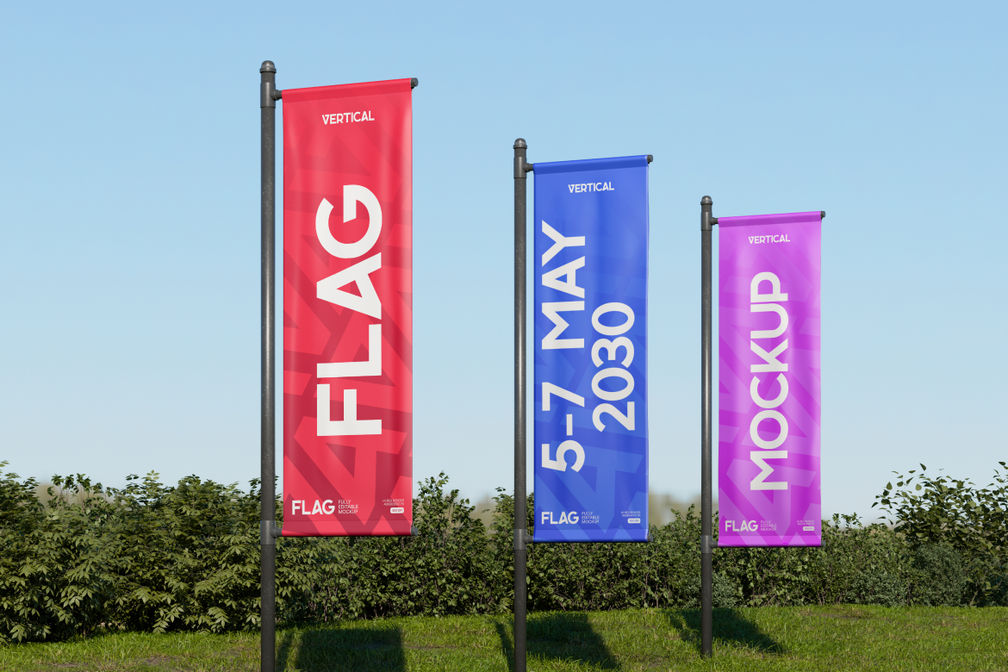 Outdoor Vertical Flag Banner Mockup For Event Preview 3