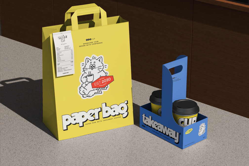 Paper Bag Coffee Paper Cup Mockup For Branding Preview 1