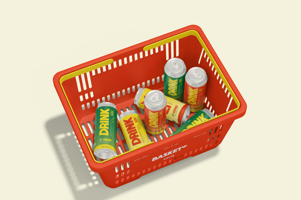 Retro Beverage Can Mockup In Basket For Packaging Preview 3