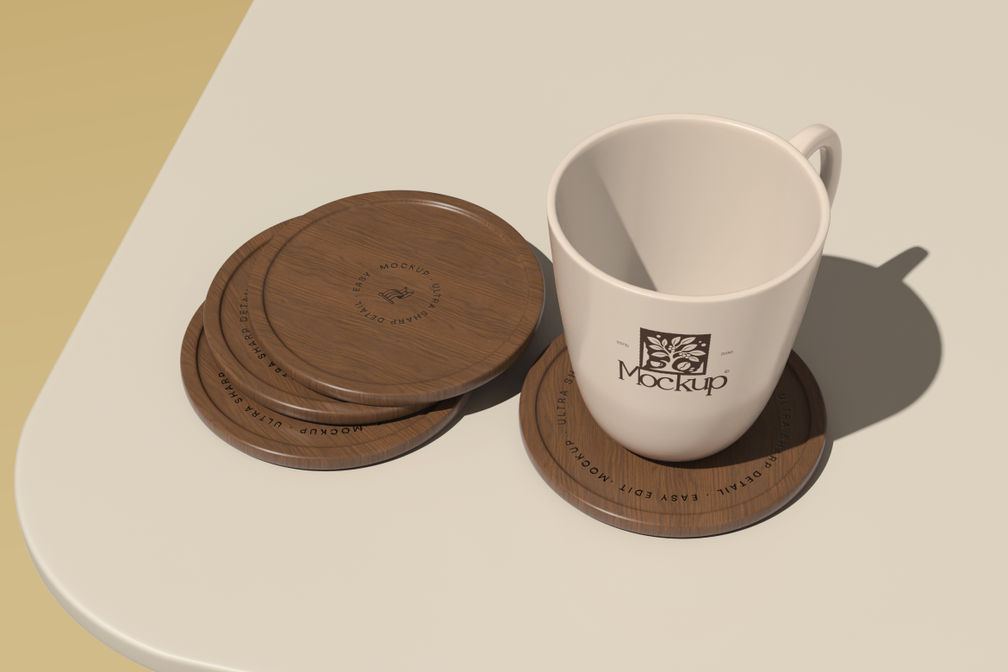 Tabletop Coaster And Mug Mockup For Branding Preview 3