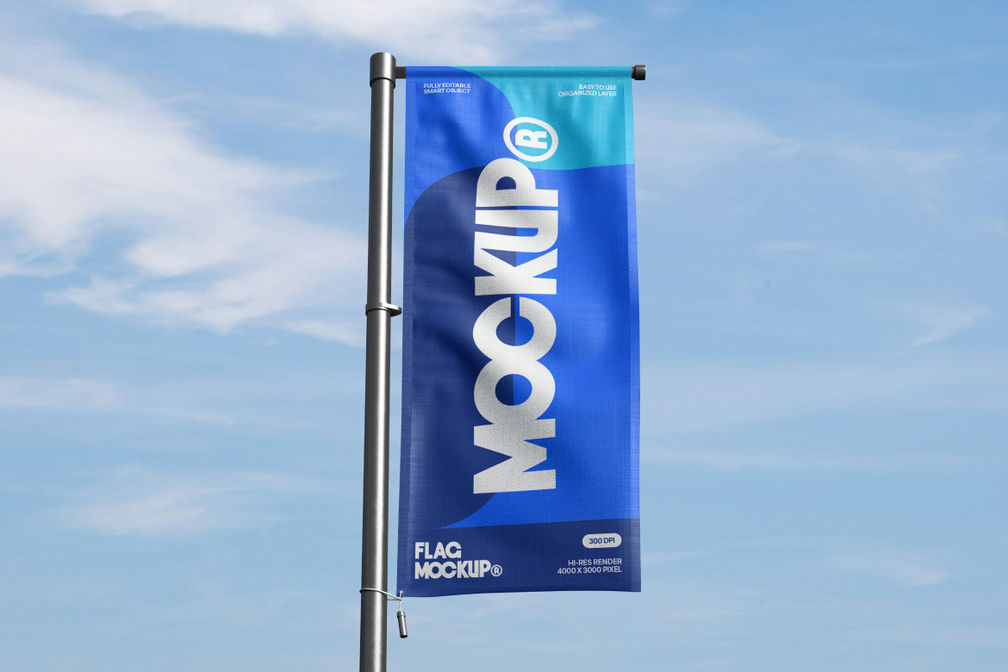 Vertical Outdoor Flag Banner Mockup For Event Preview 3
