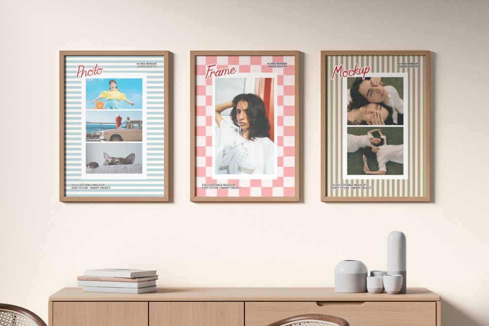 Wall Photo Frame Poster Mockup For Galleries Preview 1