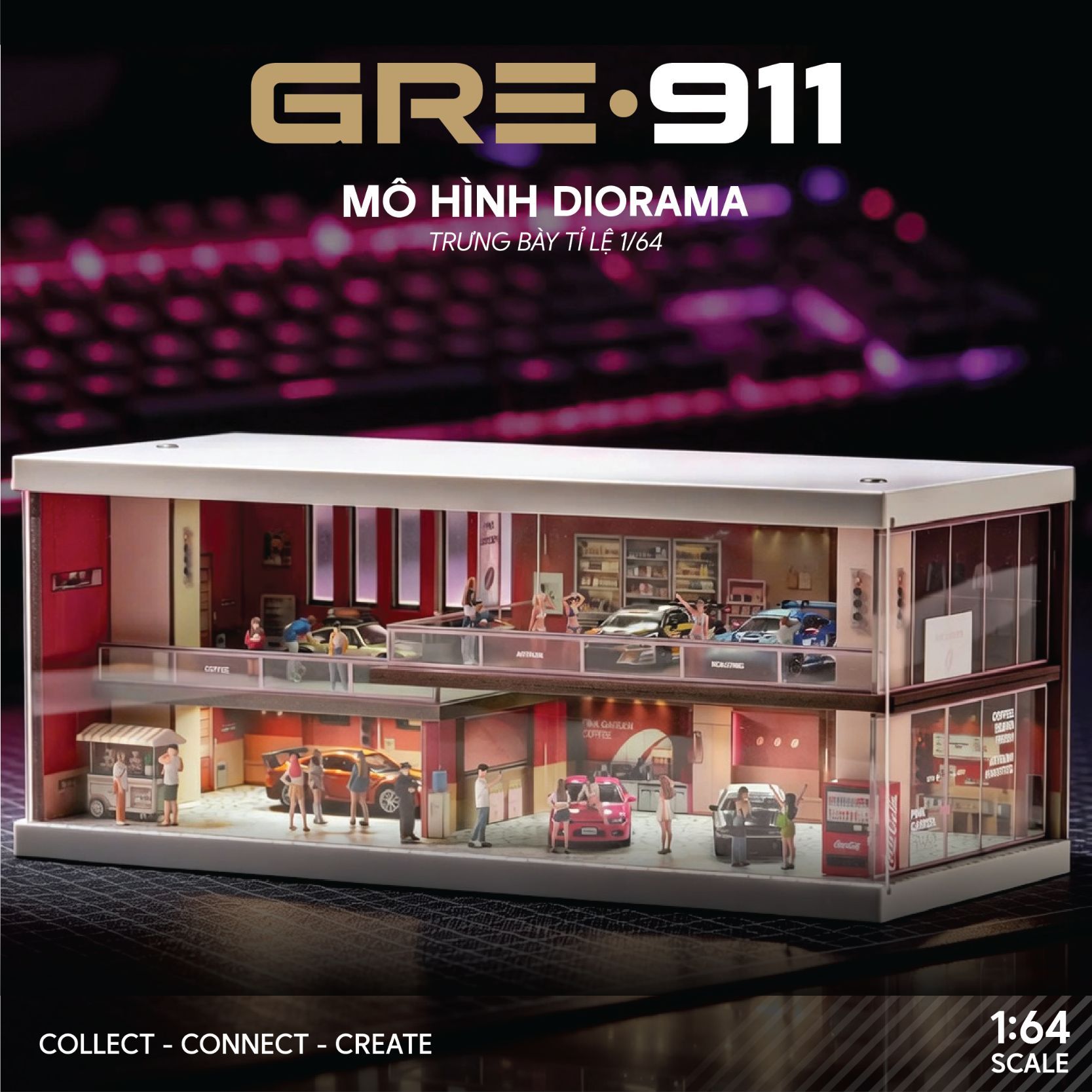 Mo Hinh Trung Bay Pink Zone Coffee 1:64 GRE911LED-74