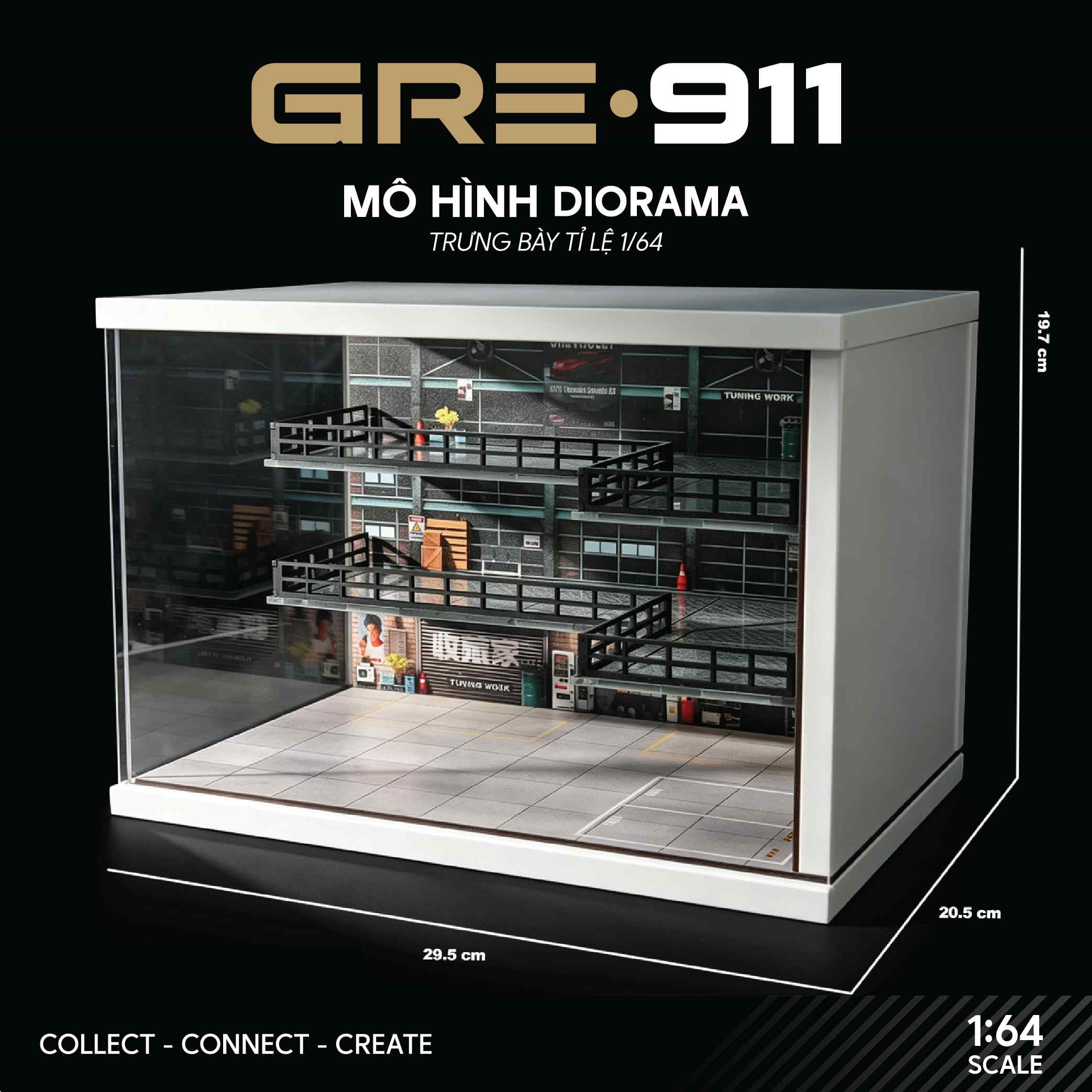 Mo hinh garage cong nghiep retro 1:64 SHOU CANG JIA