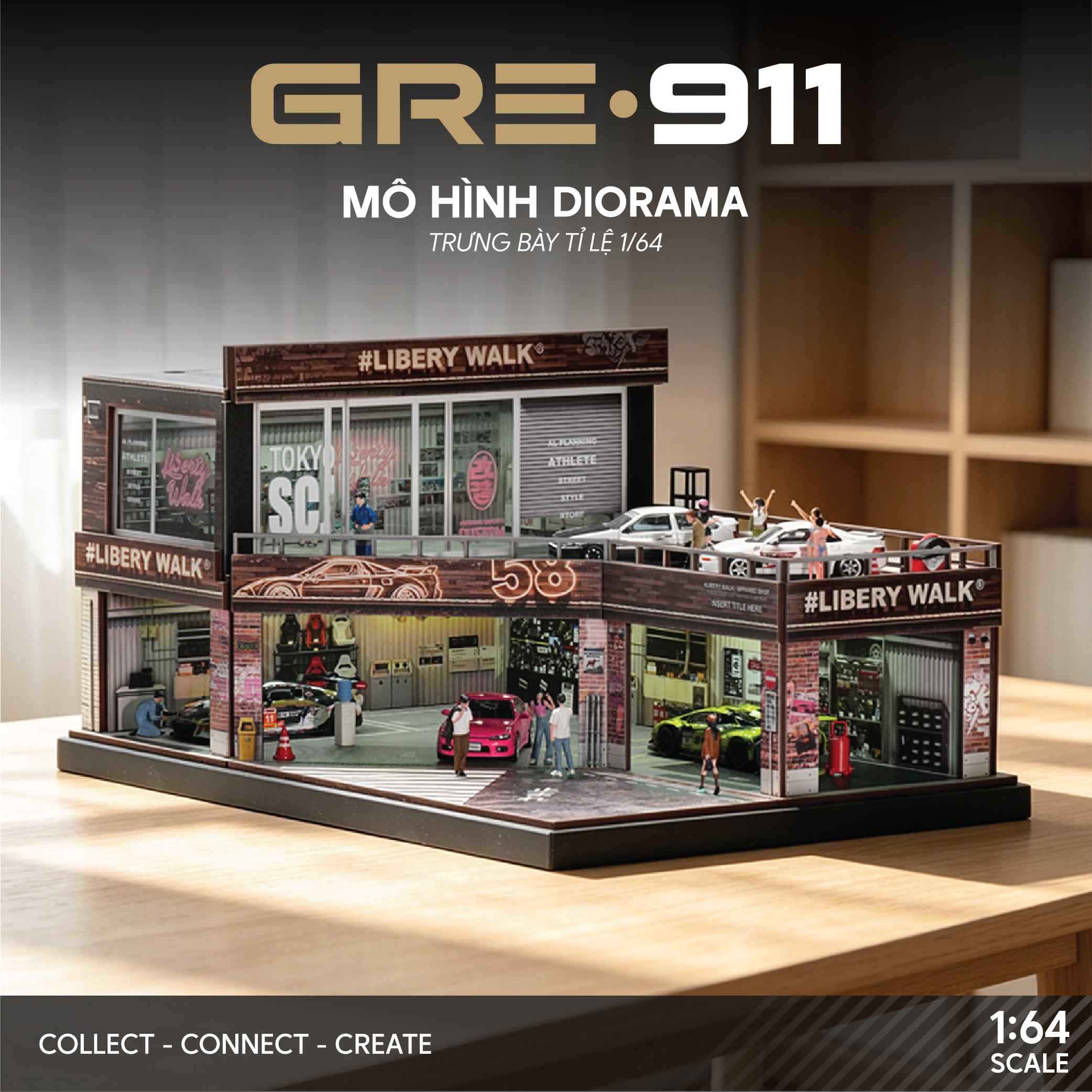 Toan canh mo hinh garage do xe Custom Tuning 1:64