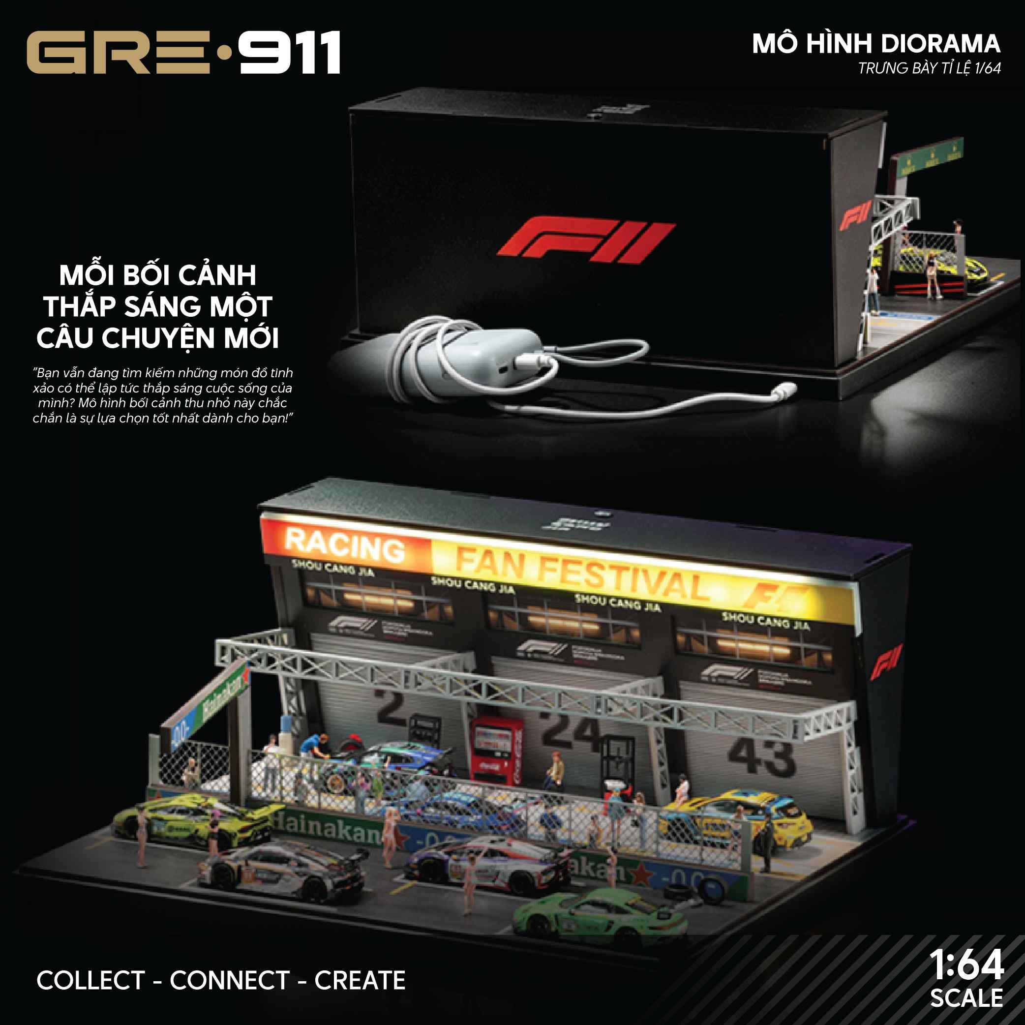 Racing Pit Garage Diorama GRE911LED-83P 1:64