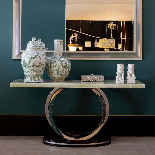 Armilar Console Table, Green Onyx