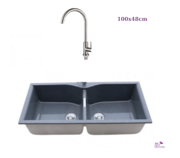 Bồn rửa chén đá 2 ngăn lớn 100x48cm