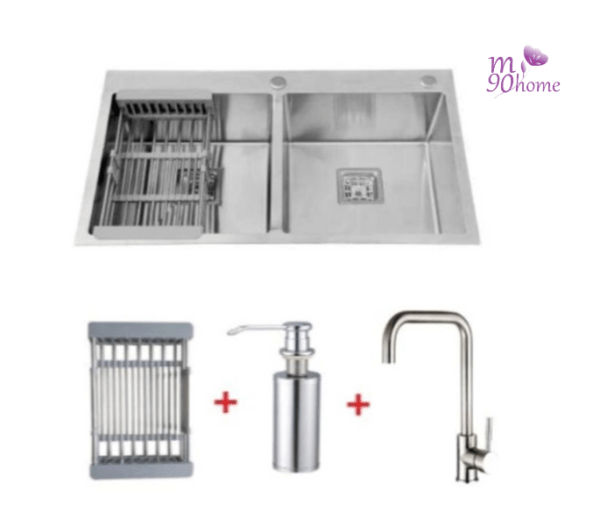 Bồn rửa chén Inox 304 1 ngăn chất lượng giá rẻ có rổ để đồ rửa chén