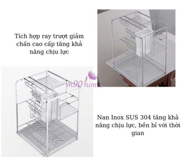 Giá dao thớt có ray giảm chấn và khung Inox chắc chắn