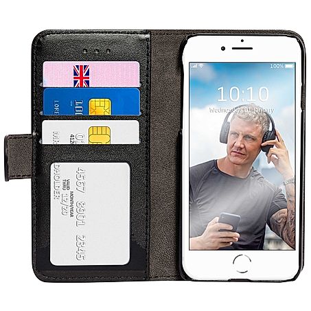 Groov-e Faux Leather Wallet Case, with Kickstand in Black