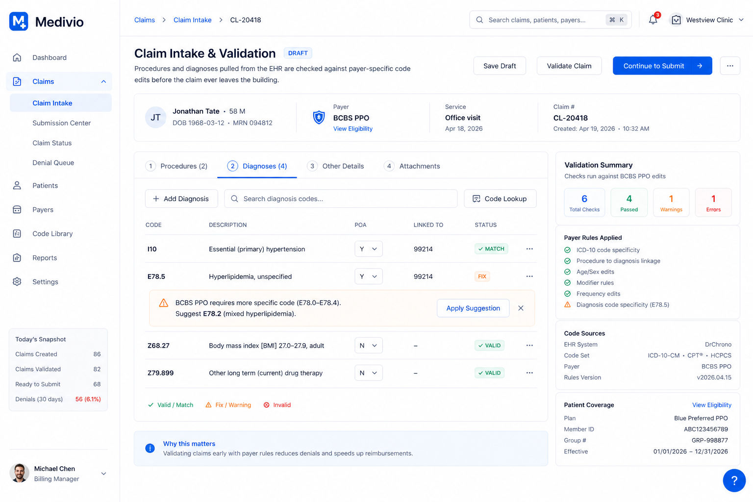 Medivio – Insurance Claims & Medical Billing Automation screenshot 1