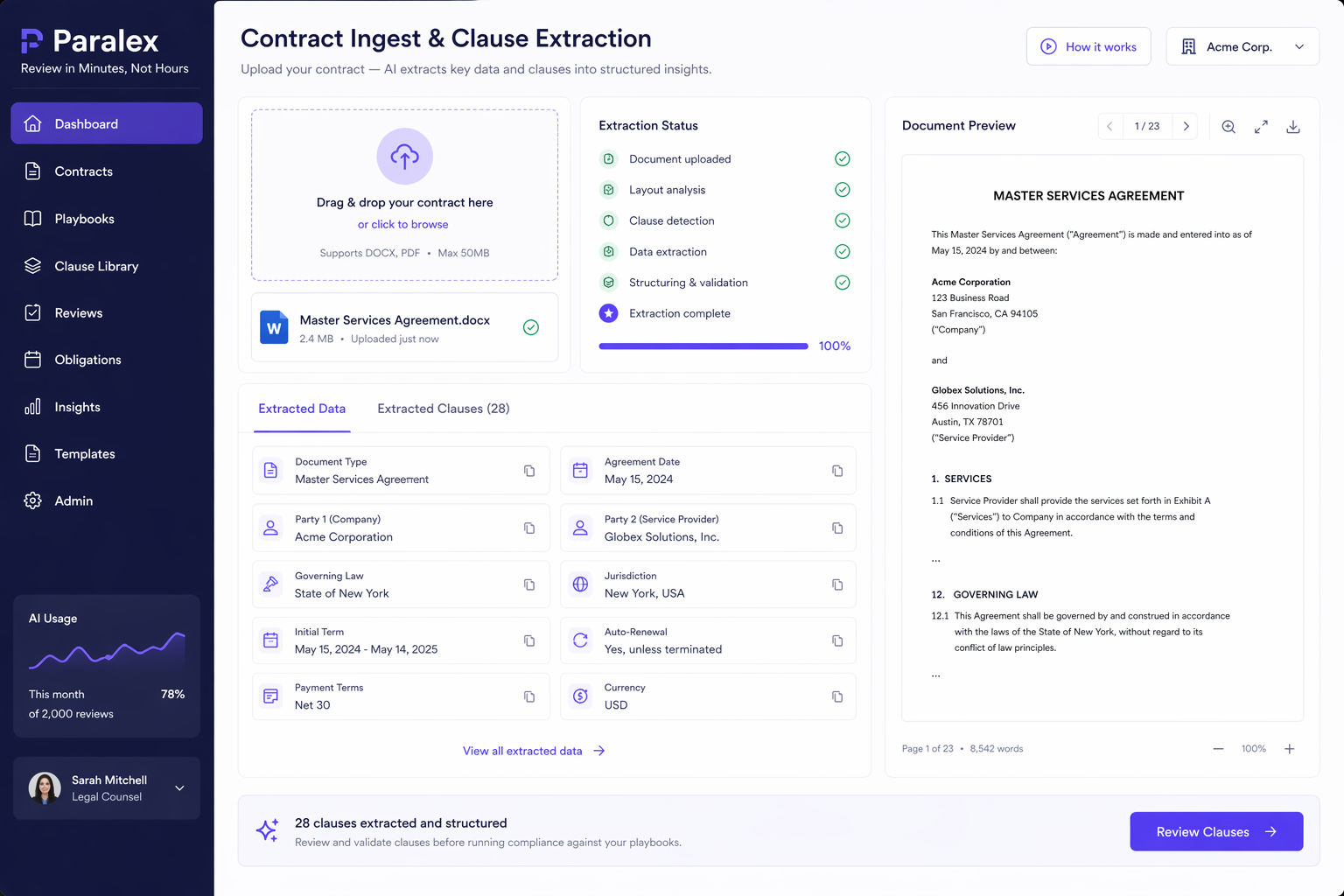Paralex – Review Contracts in Minutes, Not Hours screenshot 1