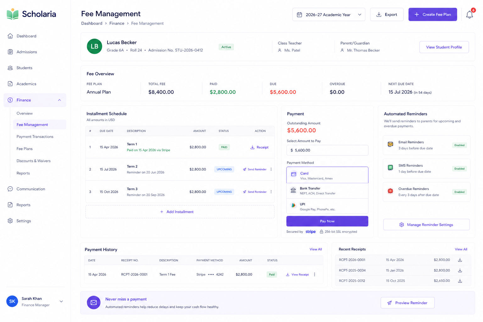 Scholaria – School Operations & Admissions Automation screenshot 2