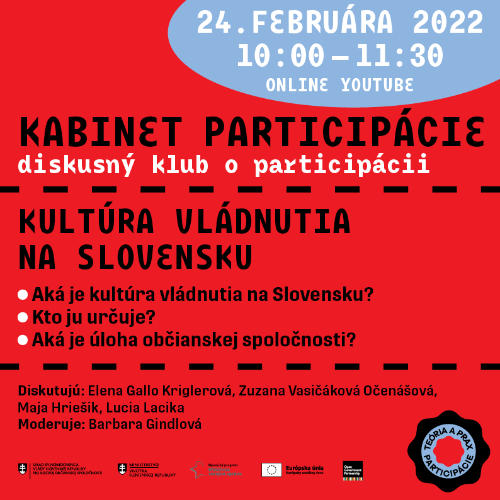 Príležitosť KABINET PARTICIPÁCIE – diskusný klub o participácii - KULTÚRA VLÁDNUTIA